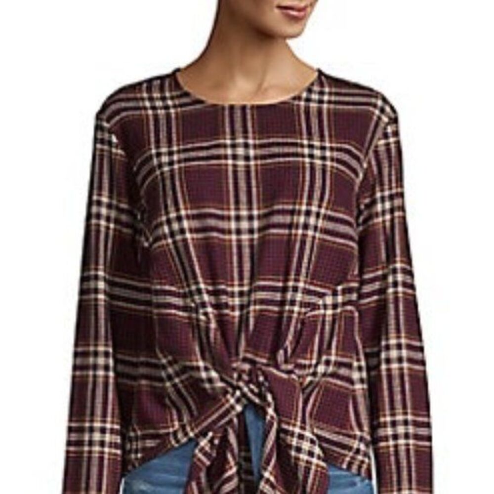 $29 NWT Design Lab Plaid Tie-Front Top